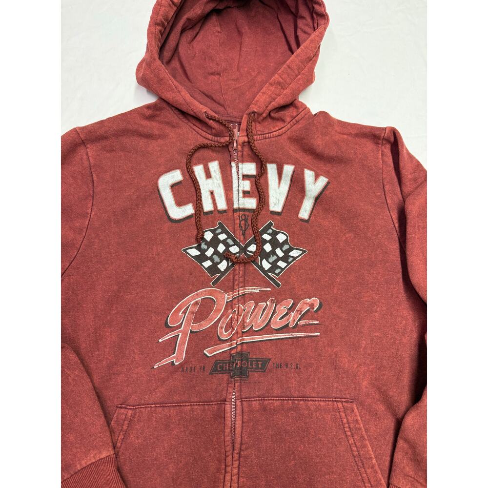 Chevrolet Hoodie full zipper Mens Medium power Racing Red black Logo - Picture 2 of 8